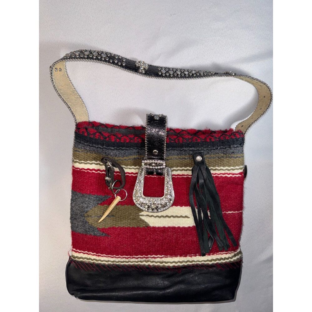 Native Woven Wool Rug Purse, Western Style, with Fringe accents
